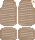 CAR PASS Beige Rubber Car Mats, All-Weather Floor Mats Full Set Durable Anti-Slip 3D Rhombus Waterproof Automotive Pad Trim to Fit Liner Universal Fit for Sedan SUV Truck Van, 4 Pcs All Beige Rubber