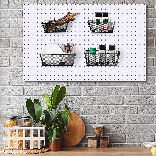 Sieral 4 Pcs Black Pegboard Baskets Metal Wire Shelf Baskets Peg Board Organizer Accessories Wall Mount Organizer Attachments