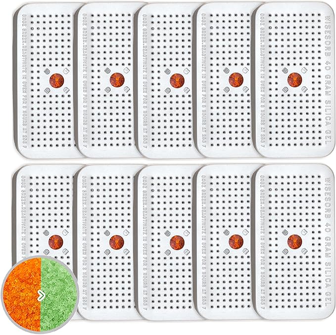 40 Gram Pack of 10 Silica Gel Canister, Gun Safe Dehumidifiers (Orange to Green), Reusable Desiccant Moisture Absorber for