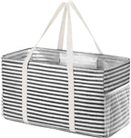 Lifewit Extra Large Tote Bag, Reusable Grocery Bags with Metal Wire Frame and Handles, Standing Utility Foldable Shopping Bags for Storage, Picnics, Beach, Laundry, Car, 46L, 1 Pack, Black