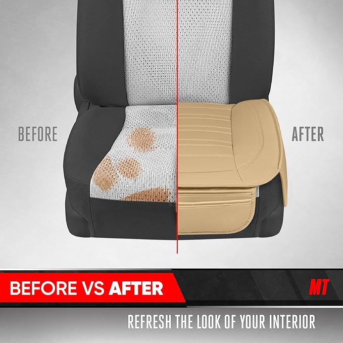 Motor Trend Seat Covers for Cars Trucks SUV, Faux Leather Beige Padded Seat Covers with Storage Pockets, Premium Interior Car