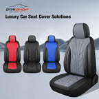 CAROMOP Luxury Faux Leather&Fabric Car Seat Covers Full Set with Breathable 3D Foam Back Support,Universal Comfortable Seat C