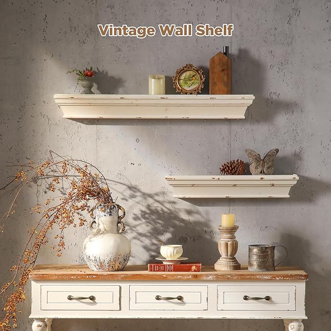 Vintage Floating Shelves,Wood Wall Shelf 3-Tier,36.3 Inch Rustic Wall Shelves, Solid Wood Mounted Decorative Shelves