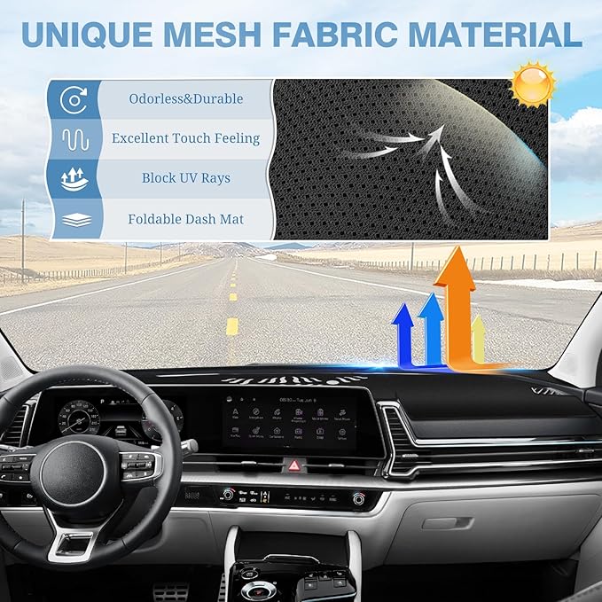 FIILINES Dash Cover for Kia Sportage 2023 2024 2025 (NQ5), Dashboard Cover Mat for Sportage Accessories Mesh Dash Mat Non-Sli