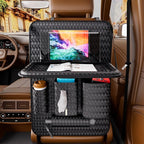 Car Back Seat Organizer, Black Woven Leather Storage Bag, Multifunctional Rear Seat Protector with Tablet Holder, 25.2x17.7 Inches, Abrasion Resistant (black)