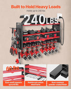 VEVOR Power Tool Organizer with Charging Station, 4-Layer Drill Storage Rack with 8 Drill Holders & Side Pegboard, Garage Too