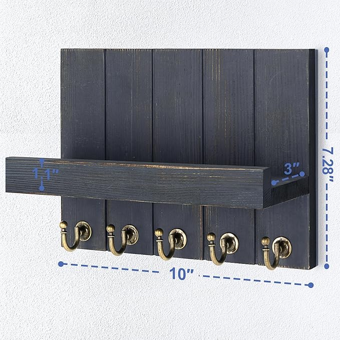 Rebee Vision Pine Wood Key Holder Wall Mount with Floating Shelf – Farmhouse Key Holder for Wall to Elevate Home Decor – Mail
