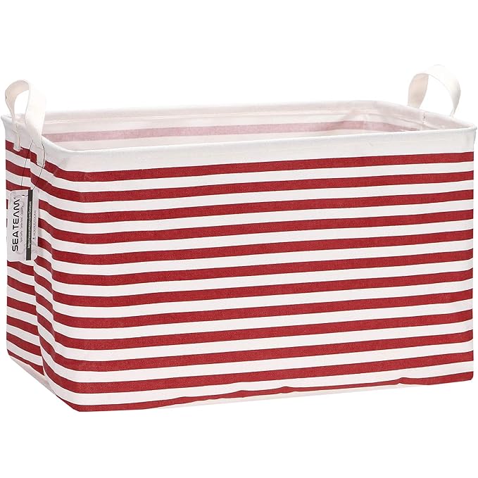 Sea Team Collapsible Canvas Fabric Storage Basket with Handles, Rectangle Waterproof Storage Bin, Box, Cube, Foldable Shelf B