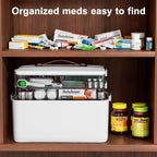 Spreezy 3-Tier Medicine Organizer with Clear Compartments, Portable Stackable Storage Box with Handle for Pills, Bandages & E