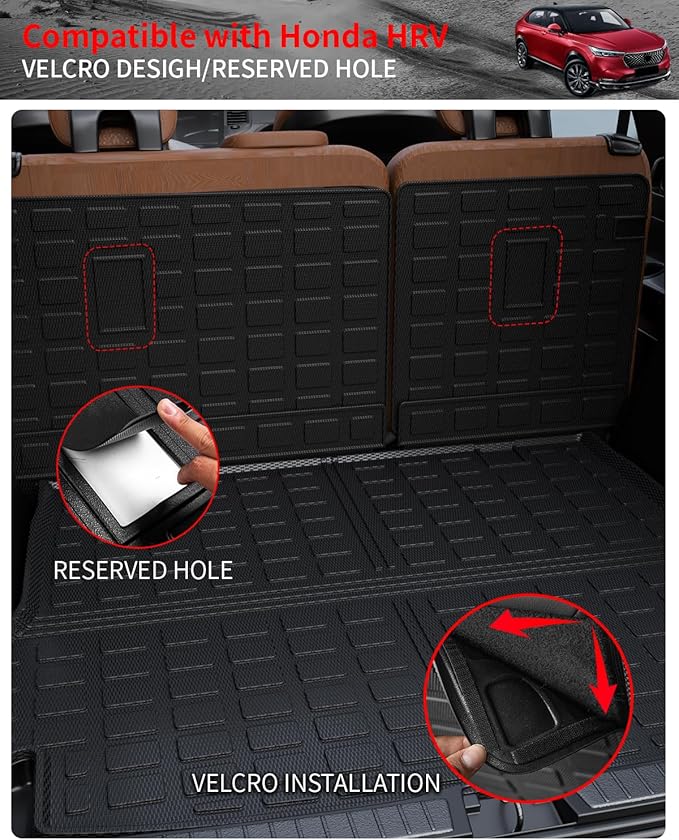 Floor Mats Compatible with 2023 2024 2025 2026 Honda HRV Trunk Mat Cargo Liner Cargo Mat Trunk Liner TPE Back Seat Cover Protector 2024 HR-V Accessories (Trunk Mat+Backrest Mats+Floor Mats)