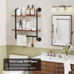 Merapi 24" Industrial Floating Shelves with Tower Bar, Pipe Shelves for Wall, 2 Tier Rustic Wood Wall Shelves for Home Décor,