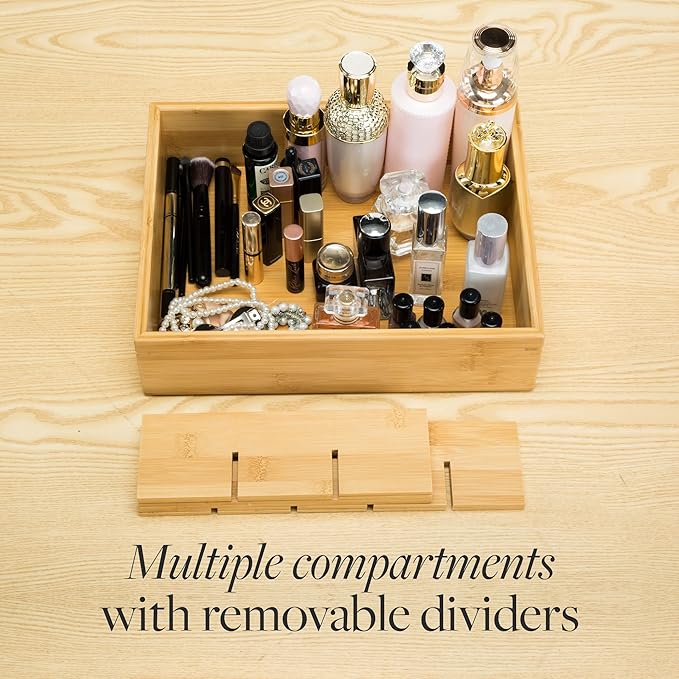 GOBAM Bamboo Closet Drawer Divider - Storage Organizer with 15 Compartments, Drawer Organizer, Storage Box for Belts, Ties, B