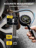 AZUNO Tire Pressure Gauge, 255PSI Digital Tire Inflator Gauge Air Chuck Air Compressor Attachments, with Steel Braided Hose, Quick Connect Coupler&Carrying Case, for Truck/Car/SUV/RV/Bike