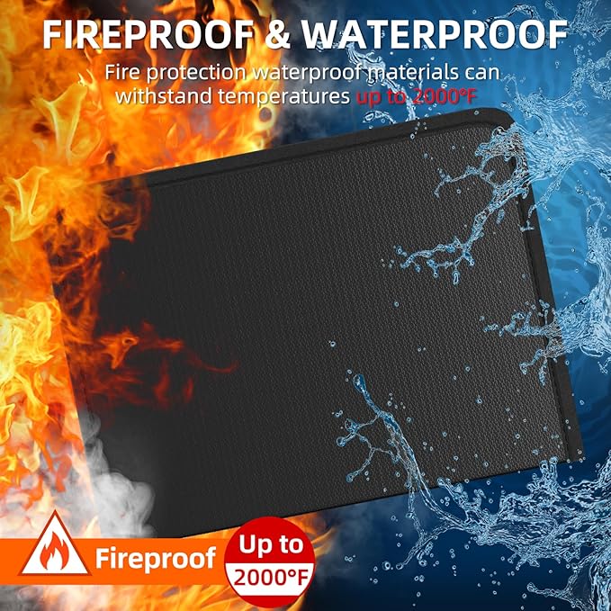 Huolewa Fireproof Accordion File Organizer, Portable Expanding File Folder with Waterproof Zipper&Labels, Black Document Orga