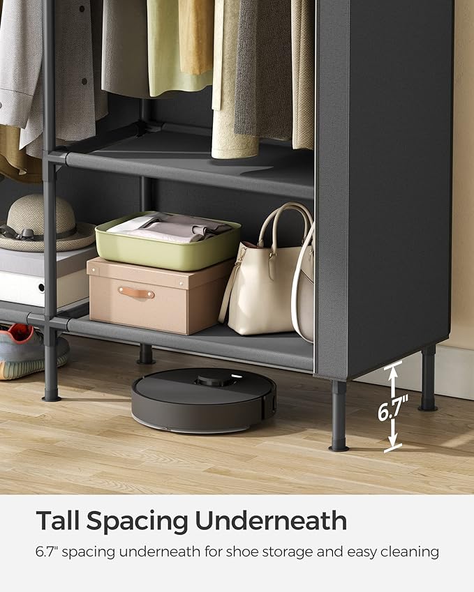 SONGMICS Wardrobe Closet, 65 Inch Heavy Duty Portable Closet, Freestanding Closet Organizer, Clothes Rack with Cover, 2 Hangi