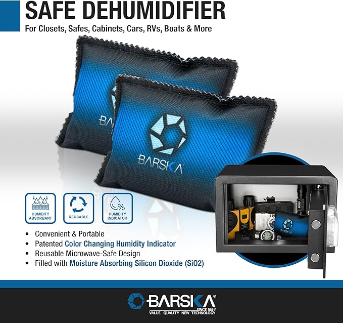 BARSKA Rechargeable Desiccant Dehumidifier - Safe Moisture Absorber for Home Closets, Gun Safes, Basement, Garage, Cars, Micr