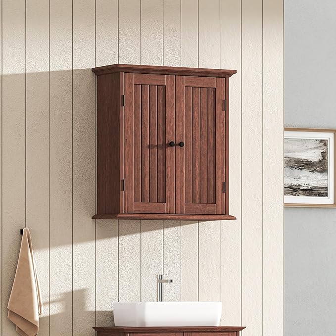 ChooChoo Bathroom Wall Cabinet, Over The Toilet Space Saver Storage Cabinet, Farmhouse Medicine Cabinet with 2 Doors and Adju