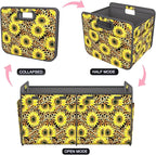 Homeve Trunk Organizer, Car Storage, Reinforced Handles, Collapsible Multi-Compartment, Foldable, Waterproof, Sturdy, 600D Oxford Polyester For Car, SUV, Mini-Van, Sunflower Leopard Print, 2 Compart