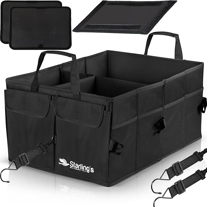 Car Trunk Organizer - Large Collapsible Storage Box with Adjustable Compartments - Heavy-Duty Cargo Organizer for SUV, Truck &