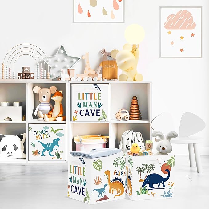 Clastyle 3 pcs Dinosaur Cube Storage Unit Boxes Volcano Kallax Box for Shelves Parents Storage Baskets for Book Clothes Toy O