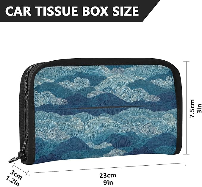 Car Tissue Holder Car Visor Organizer Tissue Box Holder for Car Sun Visor Organizer with Car Vehicle Accessories Essentials Interior for Women Men TealBlue WaveRidge FineLines LayeredWaves
