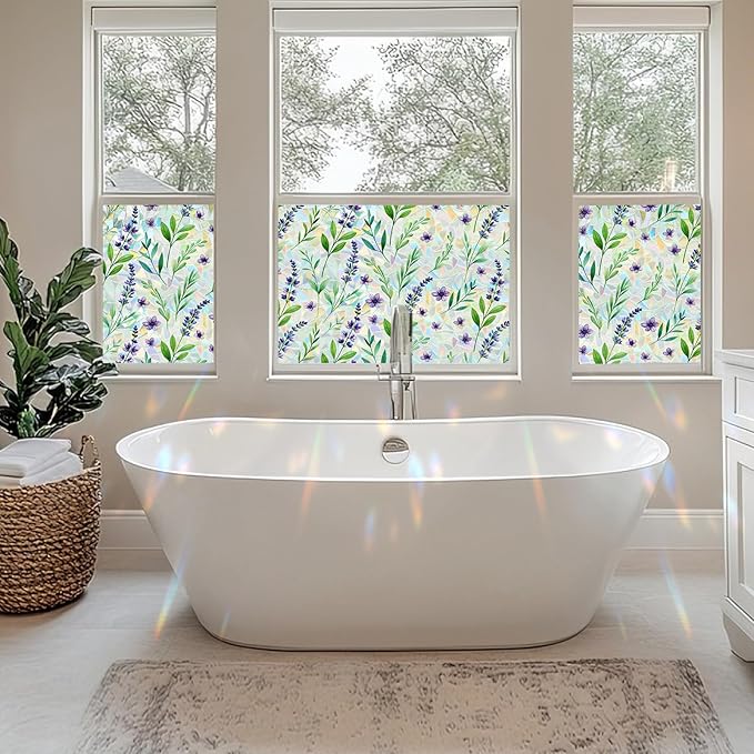 SOMWISE Rainbow Window Privacy Film,Heat Control,UV Blocking,Anti-Glare,Day & Night Privacy Protection & Decoration for Home, Bathroom,Glass Door,Static Cling,Renter-Friendly with Installation Tools