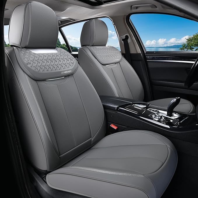 Coverado Car Seat Covers Front Seats, Luxury Nappa Leather Waterproof Seat Covers for Cars, Universal Front Seat Covers, Driv