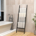 POXAKA Blanket Ladders for The Living Room, 5-Tier Blanket Holder, Wall-Leaning Blanket Rack, Ladder Shelves, Wooden Quilt La