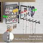 SOLIMINTR Hanging Jewelry Organizer Wall Mount Holder with Rustic Wood Shelf, Ring Display Box, Ear Studs Earring Holder, Rot