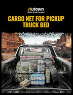 AUTOWN Cargo Net for Pickup Truck Bed - Stretchable 4'x4' to 7'x7', High Elastic Fine Mesh 1''x1'' with 8 Metal Carabiners - Ideal for ATV, SUV, UTV, Truck and Boat Use (Single Layer)