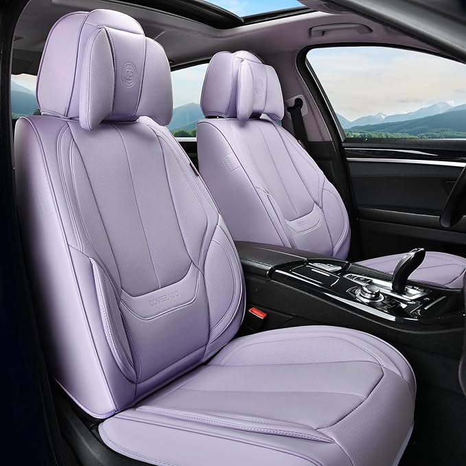 Coverado Universal Seat Covers Front, Universal Seat Covers for Cars, 2-Pack Waterproof Nappa Leather Car Seat Covers with He