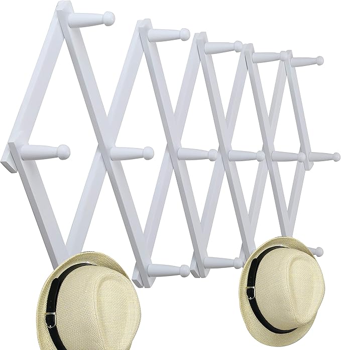 WEBI Accordion Wall Hanger,Expandable Wooden Coat Rack Wall Mounted,Accordion Hat Rack for Wall Rack for Hats,Caps,16 Peg Hoo