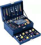 QBestry 3-Layer Jewelry Box for Women with Lock and Key & Drawer, Large Jewelry Organizer with 8 Necklace Hooks & 56 Earring 