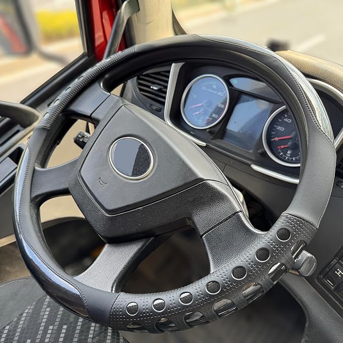 PINCTROT XL Size 17.5-18 in Race Grip Steering Wheel Cover for Semi Truck, Fits RV, Big Rig Trucker, 18 Wheeler and Classic Cars, Anti-Slip Silicone Perforated Design 17.5-18 Inch (Racing Black)
