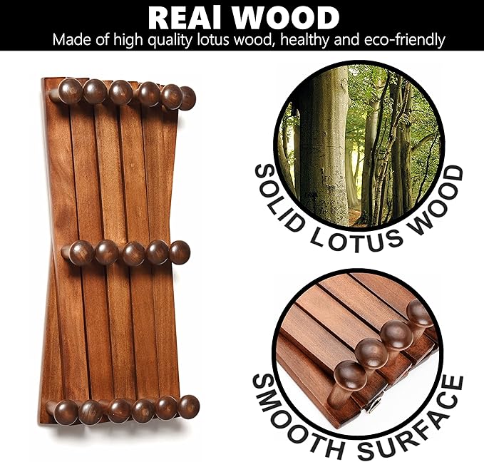Amber Home Wood Accordion Wall Rack 17 Hooks (Pegs), Expandable Wall Mounted Hanger for Coat, Hat, Scarf, Coffee Mugs, X Shap