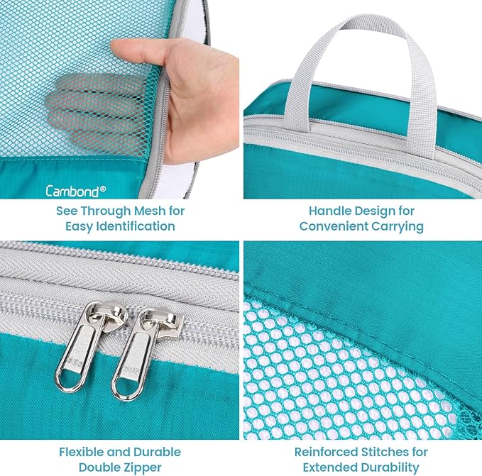 Cambond See Through Mesh Compression Packing Cubes - 4 Piece Expandable Space Saving Packing Cubes for Travel, Lightweight Tr