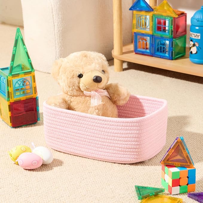 MiniArk Small Storage Baskets for Organizing | Closet Organizer Bins | Shelf Toy Basket | Woven Rope Baskets | Cube Decorativ