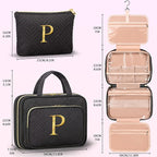 Gifts for Women, Initial Toiletry Makeup Bag Hanging Cosmetic Organizer with Embroidery Letter Personalized Nurse Teacher App