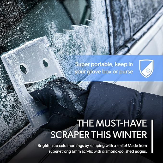 FrostGuard Scrape Buddy Car Ice Scraper Scrape with a Smile - Quickly Remove Frost, Ice and Snow from Your Vehicle Windows and Wiper Blades - Acrylic with Comfort Neoprene Sleeve - Clear Frost