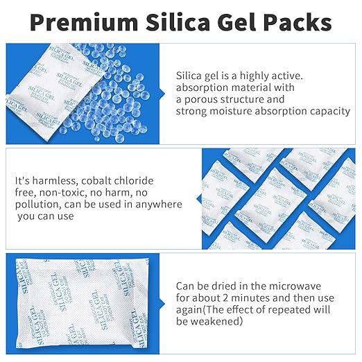 Silica Gel Packs - 80Pcs 20Gram Moisture Absorbers, Premium Transparent Desiccant for Storage, Silica Gel Desiccant Packets