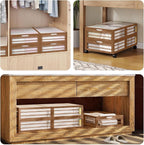 Bamboo Underbed Storage Containers with Wheels & Bag 2 Pack, Large Under Bed Rolling Storage Bins Wood Under Bed Clothes Stor