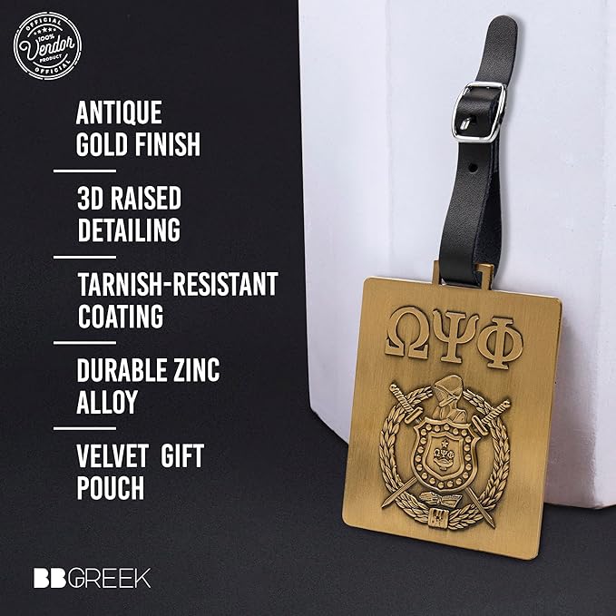 Omega Psi Phi Paraphernalia - Official Vendor - Luggage Tags - Set of 2 - Greek Letters and Shield