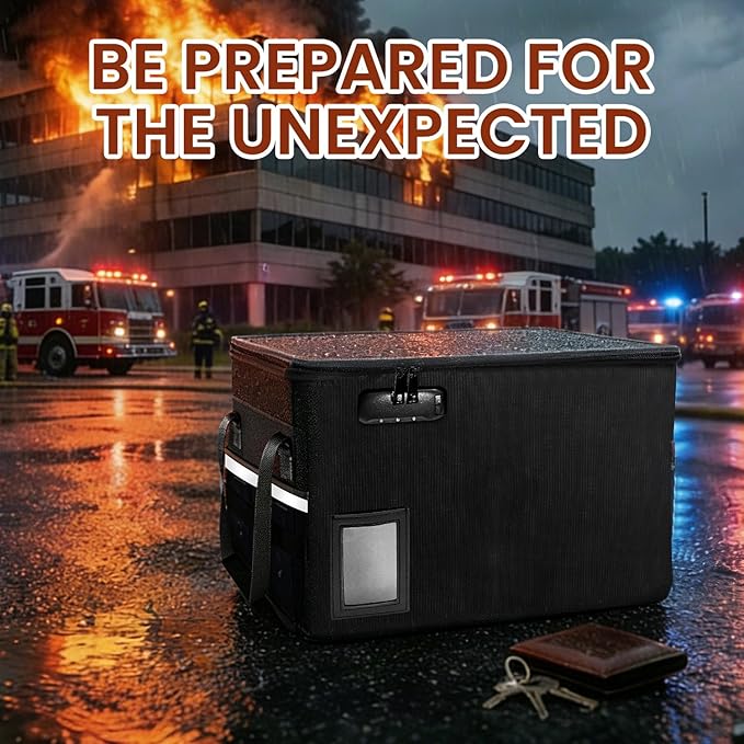 Upgraded 6400°F Fireproof Document File Organizer Box, Fireproof Storage Filing Cabinet with Lock, Portable Office Safe Box f