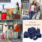 Packing Cubes, 8 Pcs Travel Packing Organizers for Suitcases, Large Capacity Travel Luggage Organizers Set includes 8 Storage