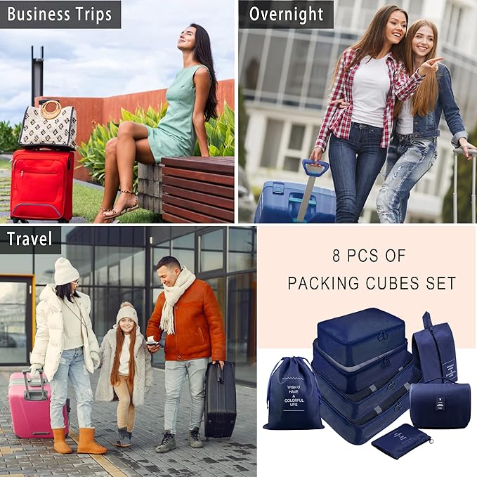Packing Cubes, 8 Pcs Travel Packing Organizers for Suitcases, Large Capacity Travel Luggage Organizers Set includes 8 Storage