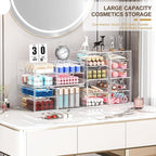 Makeup Organizer Storage with 16 Drawers, 4 Pcs Desktop Office Supplies, Desk Organizers, Clear Accessories, Dustproof Storag