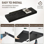 36 Inch Floating Shelves, 12" Deep Floating Shelf Wall Mounted, 36" Wall Shelves, Rustic Deep Bookshelf, Extra Deeper & Thick