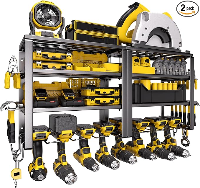 Spampur Power Tool Organizer Wall Mount, Heavy Duty 420LB with 8-Slot Drill Holder - All-in-One Garage Storage for Workshop, 