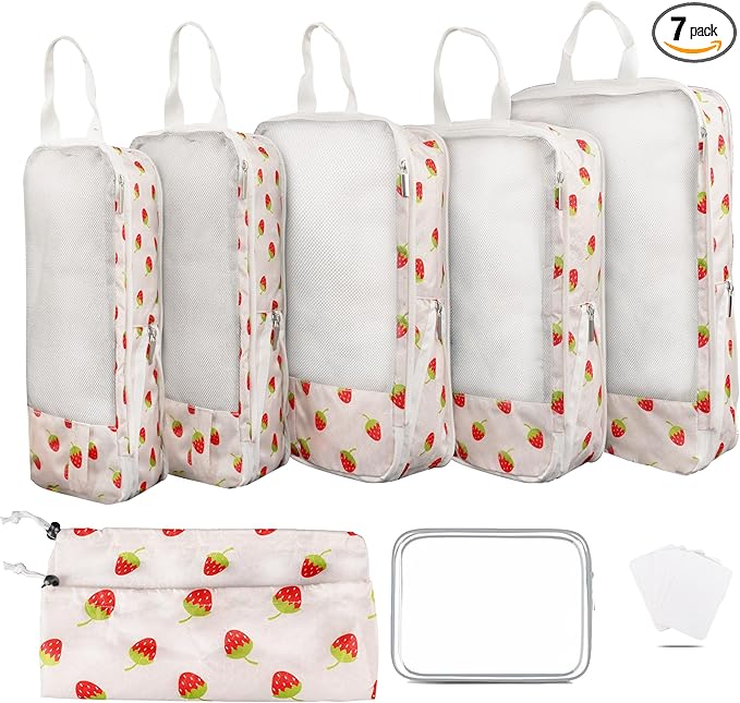 7 Pcs Compression Packing Cubes for Travel Luggage, Lightweight Suitcase Organizer Bags Set, Compression Packaging Cube for T