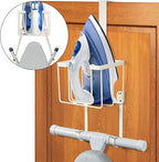 ORLESS Over The Door/Wall Mount Ironing Board Hanger, Laundry Room Iron and Ironing Caddy Board Storage Holder White